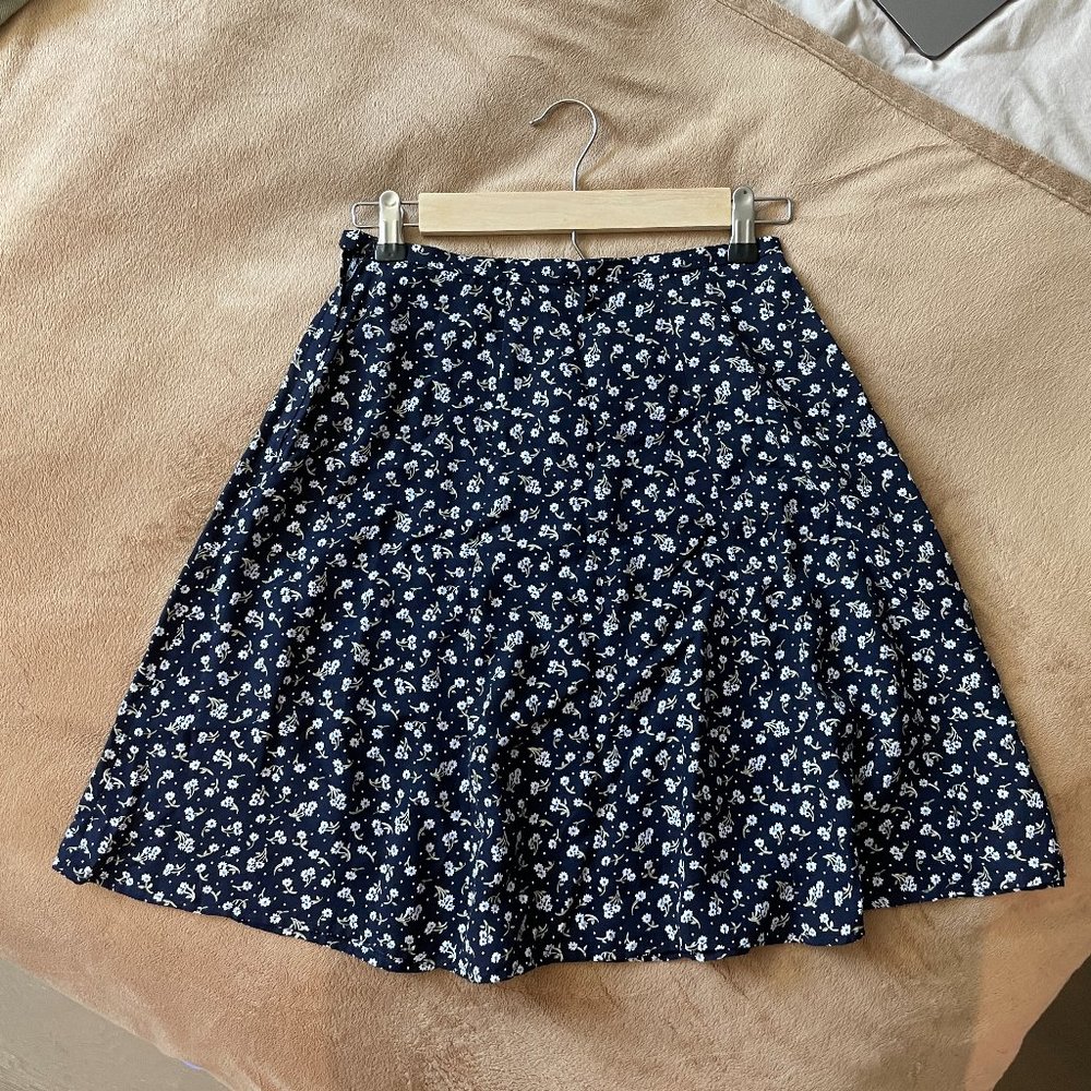 Navy Blue Floral Flowy Mini Skirt